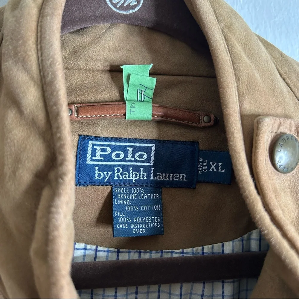 Polo Ralph Lauren Racquet Club Multi Pocket Leather Vest Lined Quilted‎ Tan XL